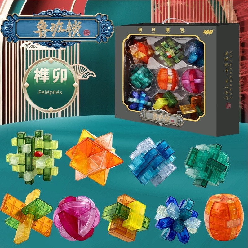 Kong Ming Lock / Luban Lock – műanyag puzzleblokkok nyitási funkcióval, 4–6 éveseknek, Shantou, Guangdong