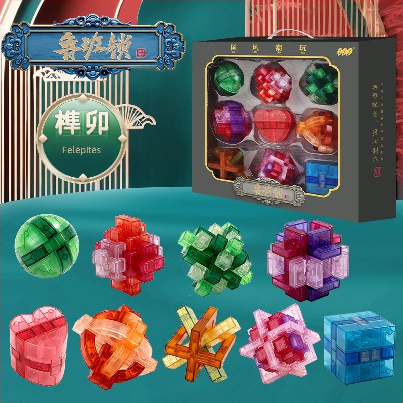 Kong Ming Lock / Luban Lock – műanyag puzzleblokkok nyitási funkcióval, 4–6 éveseknek, Shantou, Guangdong