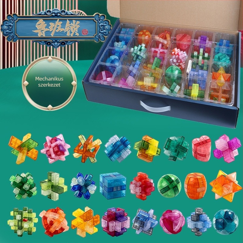 Kong Ming Lock / Luban Lock – műanyag puzzleblokkok nyitási funkcióval, 4–6 éveseknek, Shantou, Guangdong