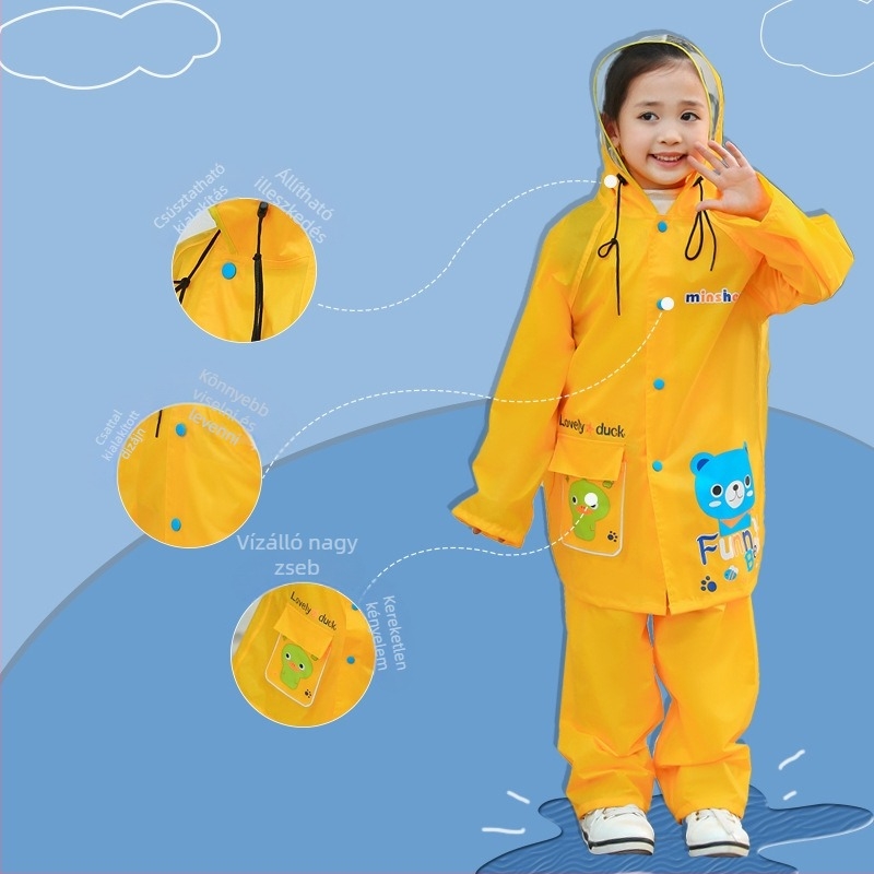 Gyerek esőkabát felosztott mintával, rajzfilm dizájnnal; EVA anyag; vízálló PVC ragasztóréteg; alkalmas gyereknek; poncsó