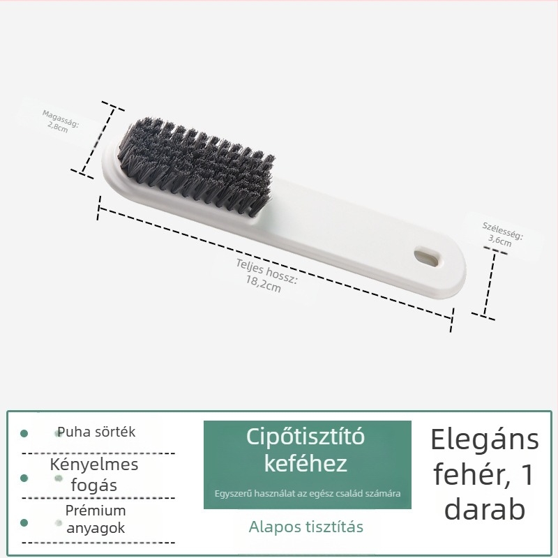Hosszú nyelű cipő- és ruhatisztító kefe, műanyag kivitel, puha sörtékkel