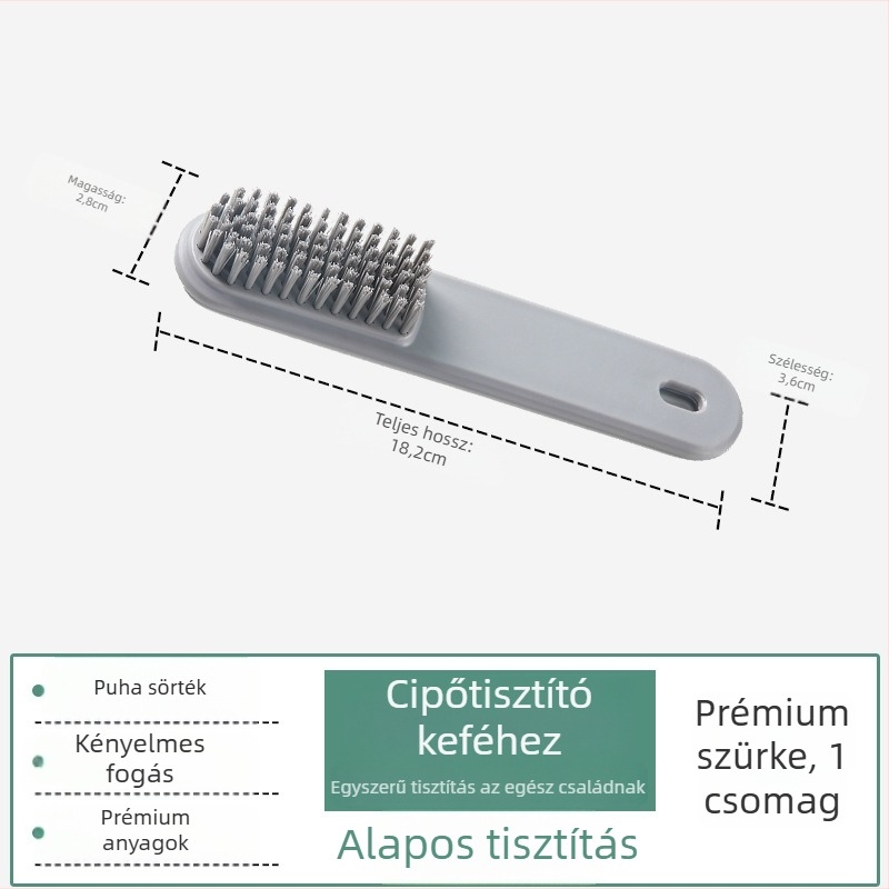 Hosszú nyelű cipő- és ruhatisztító kefe, műanyag kivitel, puha sörtékkel