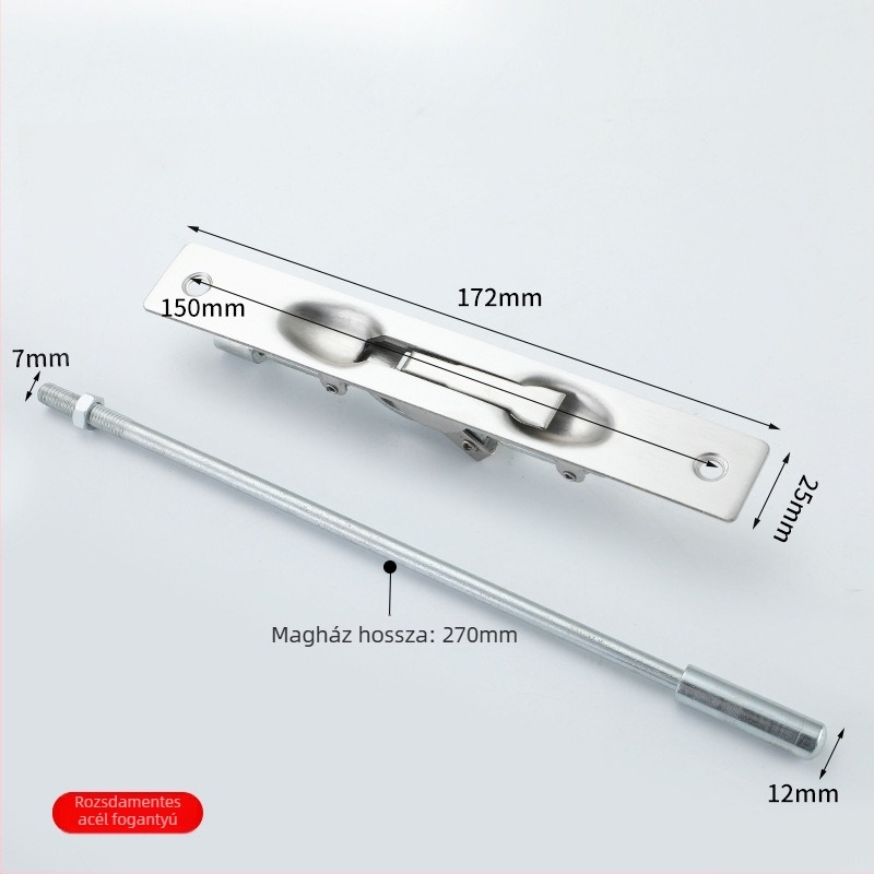 Rozsdamentes acél tűzvédelmi ajtócsap, típus A, modell FHMCX, kefés felület, állítható rejtett csap