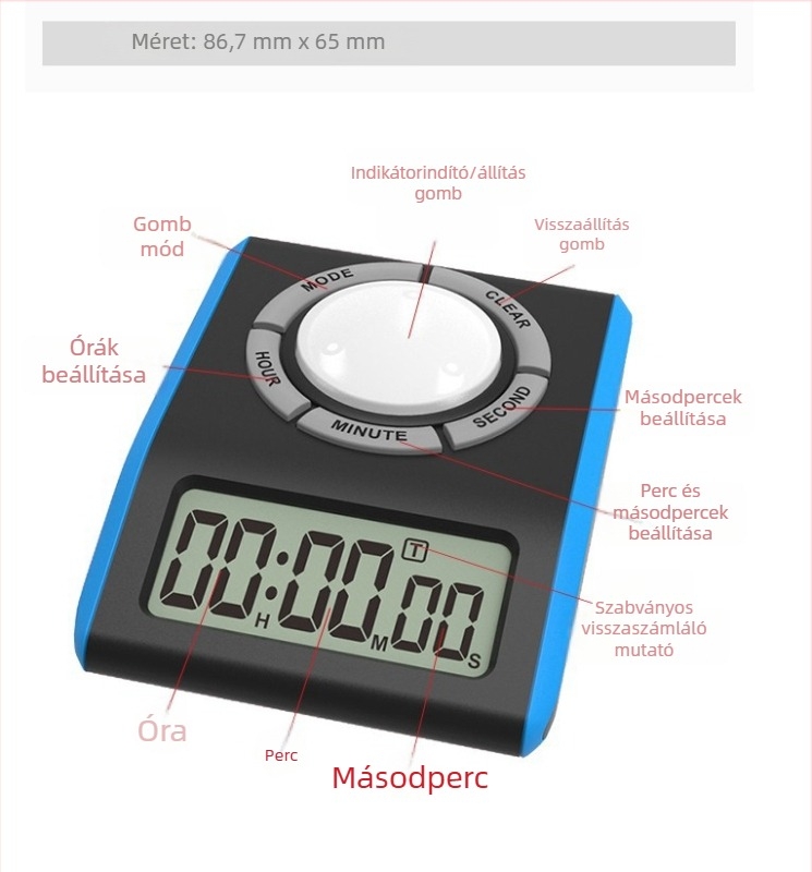 Mechanikus ciklusidőző mutatós kijelzővel, műanyag házzal, akkumulátoros működés, rajzfilm dizájn