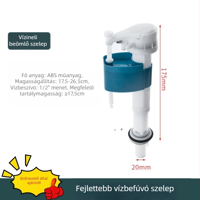Toalett vízbetöltő szelep — univerzális, oldalsó gombos, klasszikus tartály öblítéshez, termékkód 6836087294801, telepítési szolgáltatás elérhető