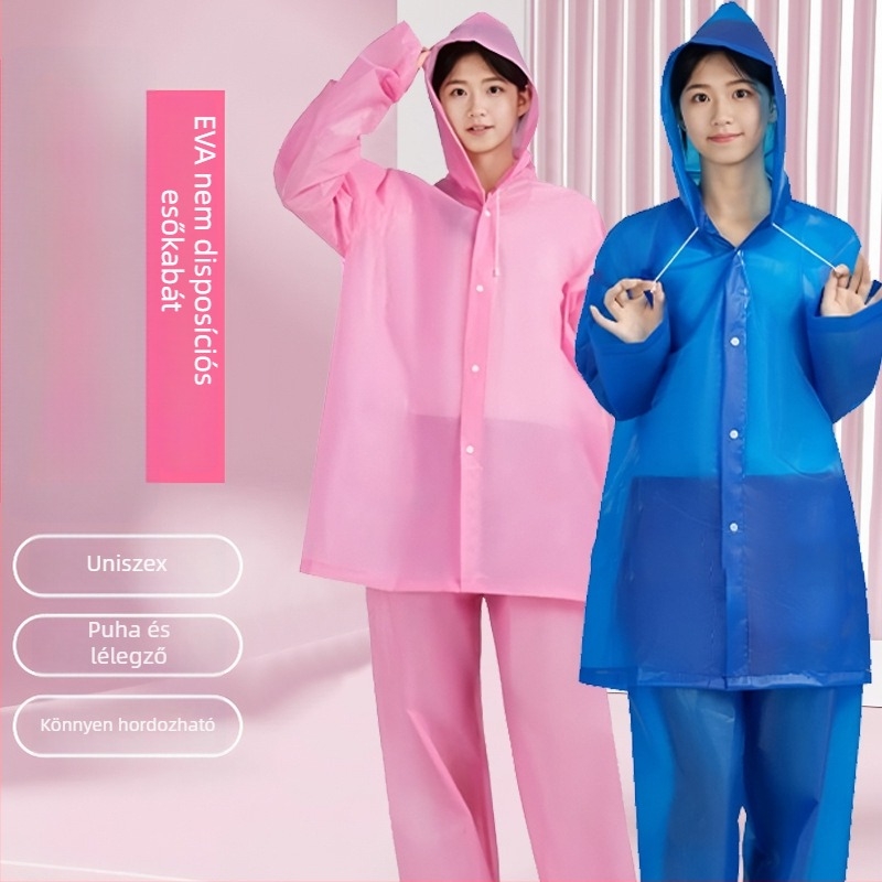 Felnőtt EVA esőkabát poncsó, felosztott stílus, 0,15 mm vastagság, nem egyszer használatos, túras esőruha