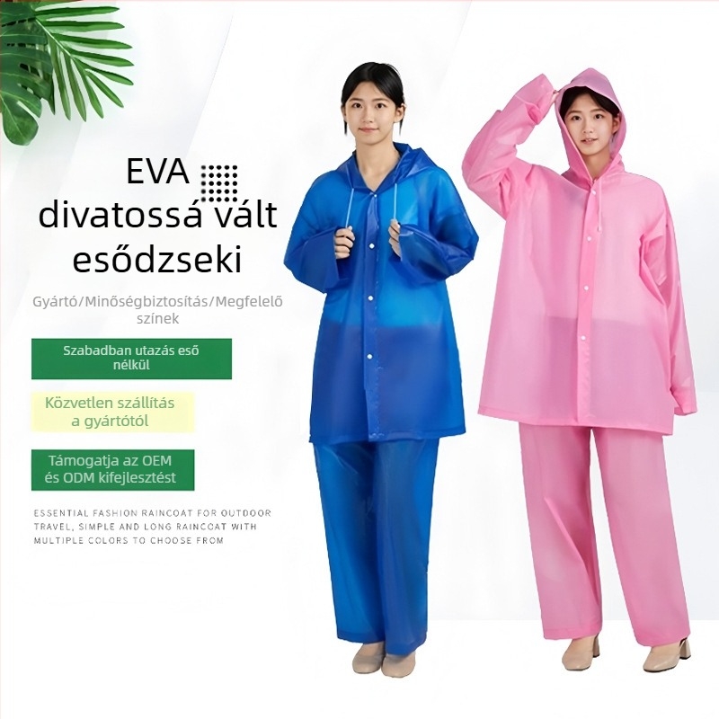 Felnőtt EVA esőkabát poncsó, felosztott stílus, 0,15 mm vastagság, nem egyszer használatos, túras esőruha