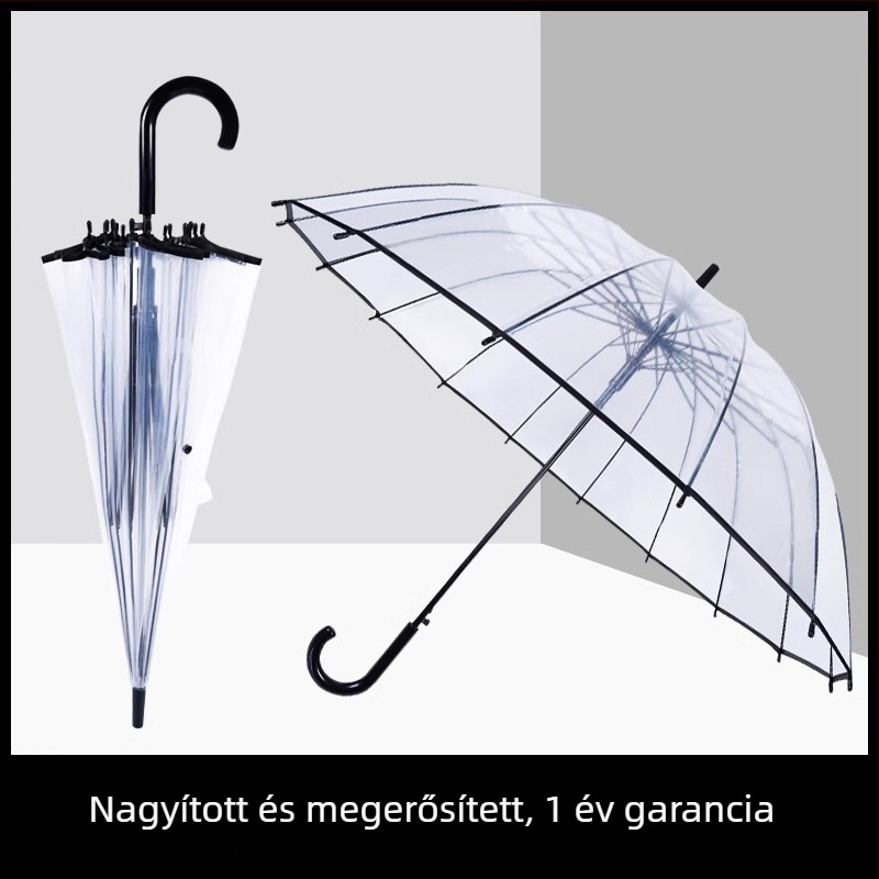 Átlátszó esernyő hosszú műanyag fogantyúval, automata nyitás, logónyomtatás, modern minimalist stílus