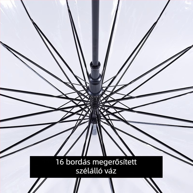 Átlátszó esernyő hosszú műanyag fogantyúval, automata nyitás, logónyomtatás, modern minimalist stílus