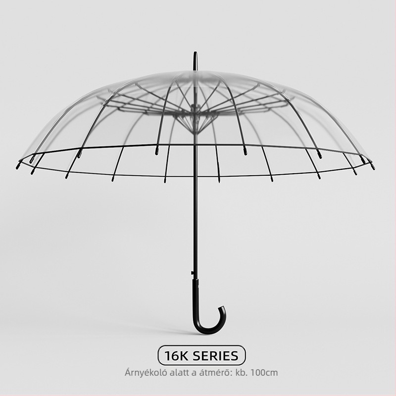 Átlátszó esernyő hosszú műanyag fogantyúval, automata nyitás, logónyomtatás, modern minimalist stílus