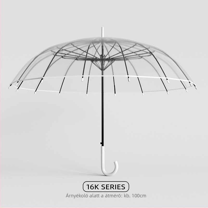 Átlátszó esernyő hosszú műanyag fogantyúval, automata nyitás, logónyomtatás, modern minimalist stílus