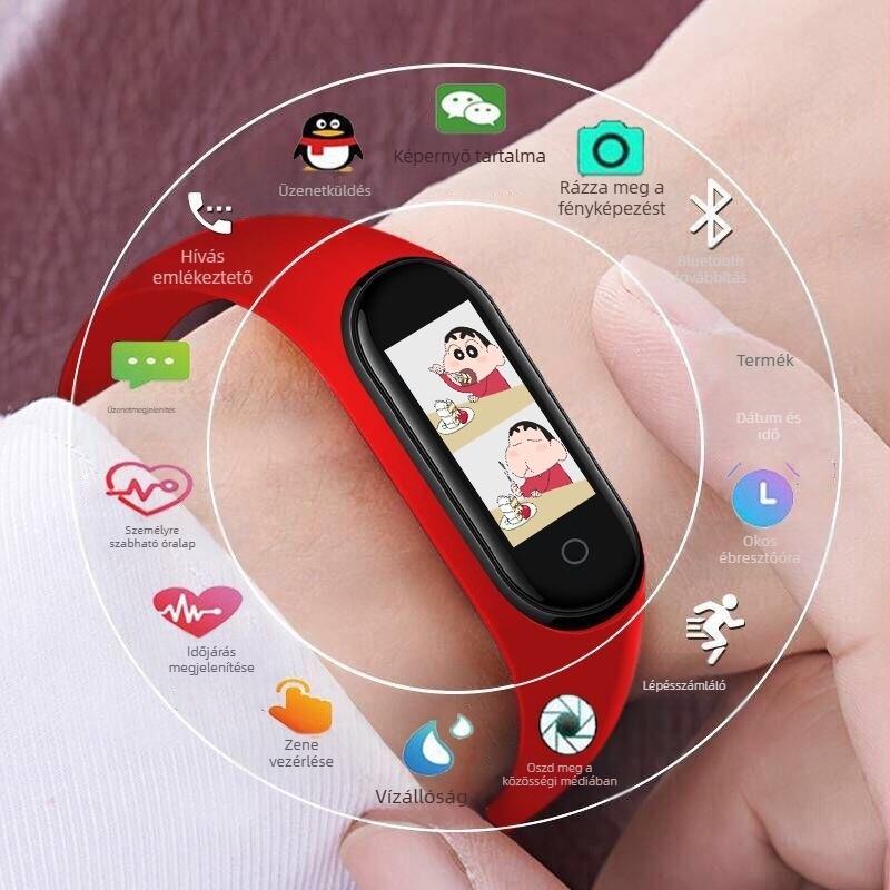 M4 okos karkötő – Android-kompatibilis, 7–14 napos akkumulátor-idő, TPU szíj, 32MB memória, Okos értesítés