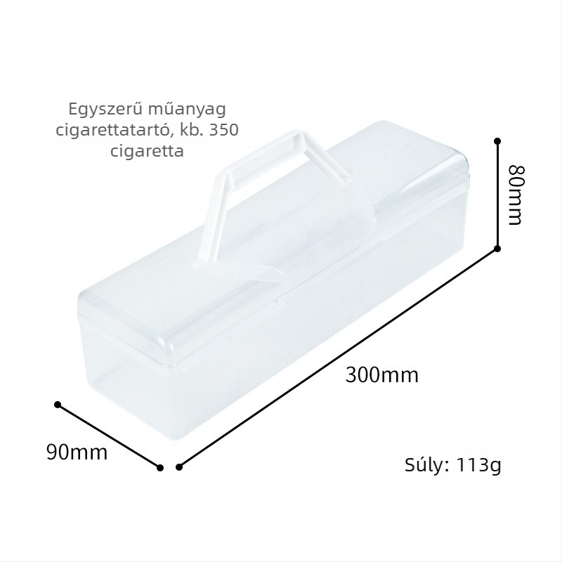 Műanyag cigarettás doboz, zárható, nagy kapacitású (300 darab), újrahasználható, logó nyomtatás elérhető, testreszabás