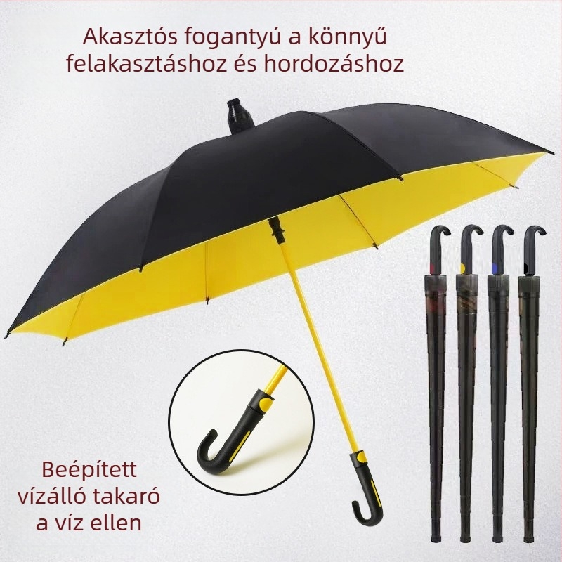 Golf esernyő egyenes nyelemmel, 8 bordás rostváz, automatikus nyitás, gumírozott markolat, vízálló tok