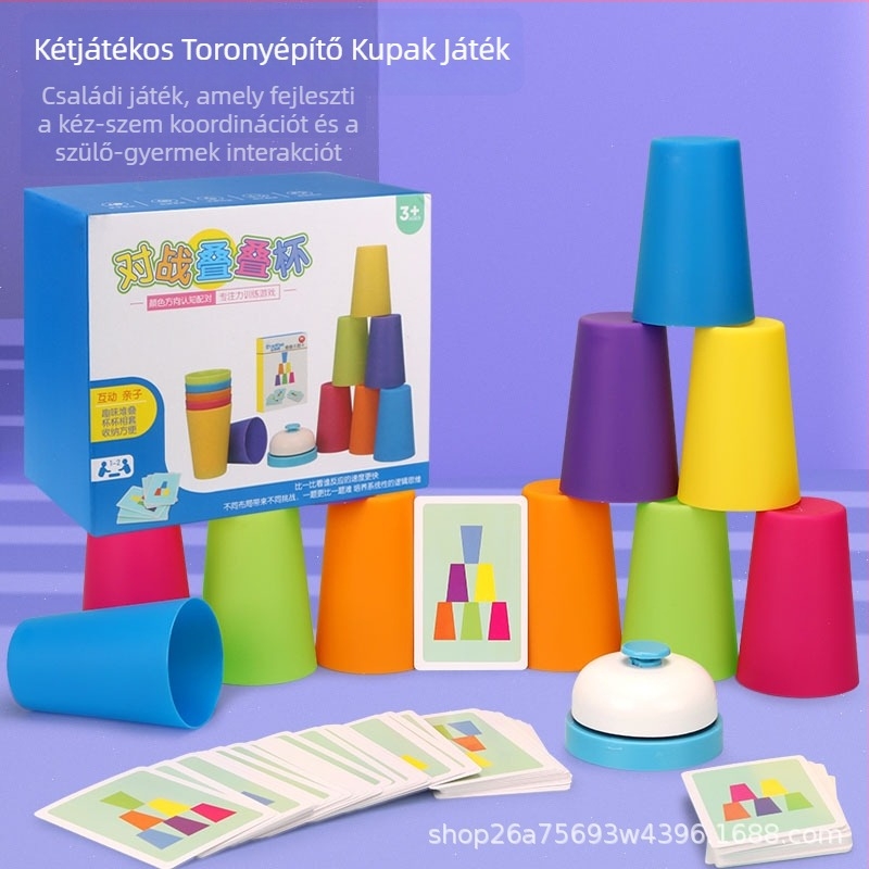 Gyermekeknek szánt kupakos játék — dupla interaktív fejlesztő játék a gondolkodás és a kéz-szem koordinációjának fejlesztésére; Anyag: műanyag; Beltéri használat; Korcsoport: universal; Csomagolás: táska és doboz