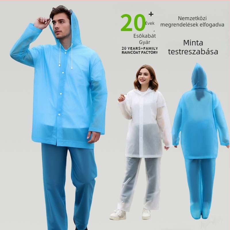 Elválasztott esőkabát és nadrág EVA anyagból – teljes testvédő eső elleni védelem kempingezéshez, raftinghoz és kerékpározáshoz; újrahasználható
