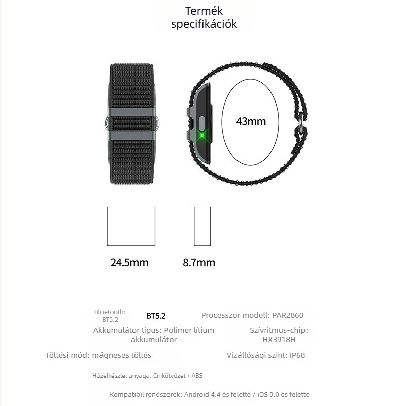 Okos karkötő (Szívritmus-mérés, Alvásfigyelés, Vér oxigén-észlelés, Bluetooth, Nincs kijelző)