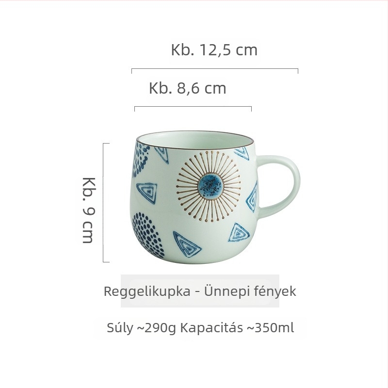 Kézzel festett japán reggelis pohár, kerámia, kerek, mikrohullámú sütőben használható, logóval ellátott