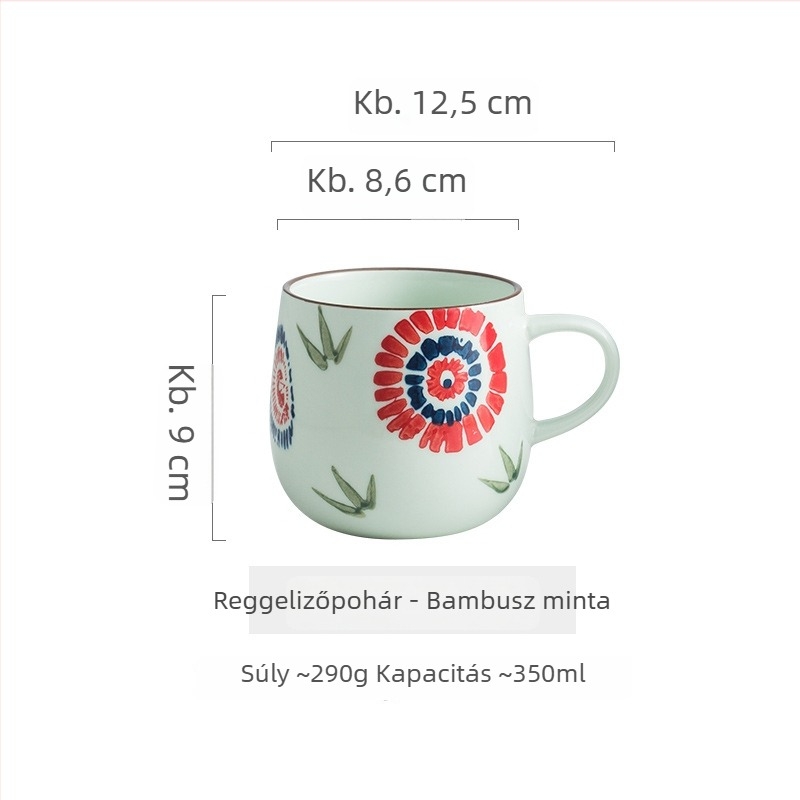 Kézzel festett japán reggelis pohár, kerámia, kerek, mikrohullámú sütőben használható, logóval ellátott