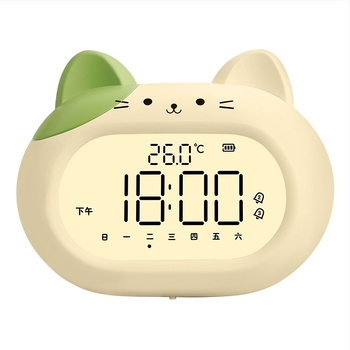 Gyerekeknek szóló ébresztőóra, rajzfilmszerű design, LED kijelző, elemes működés, elektronikus mozgás (14 mm vastagság, ABS ház)