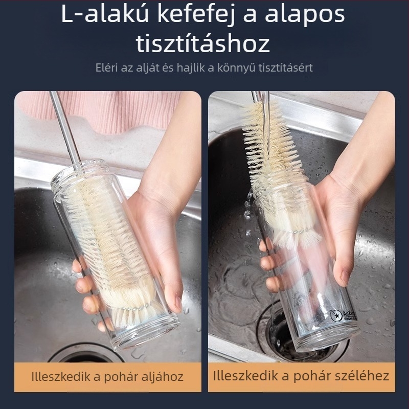Bögre- és üvegtisztító kefe hosszú nyéllel, szójatej blenderhez, sarkok nélküli tisztítás