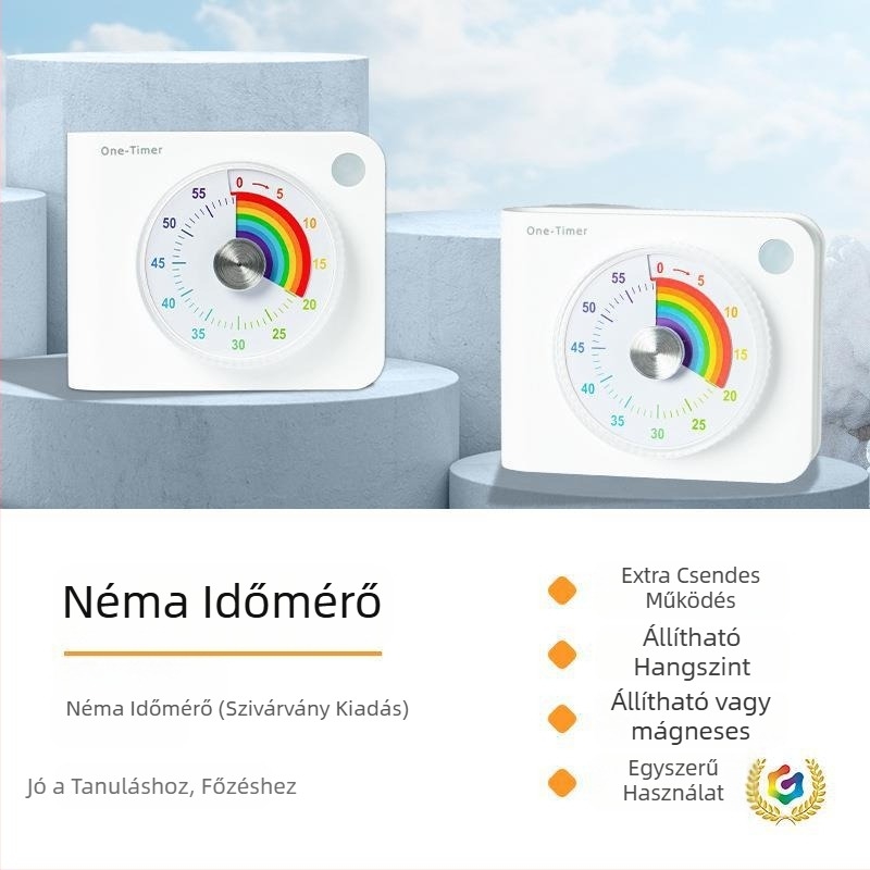 Csendes vizuális időzítő elektronikus mozgással, ABS ház, négyzetes dizájn, mutató + digitális kijelző
