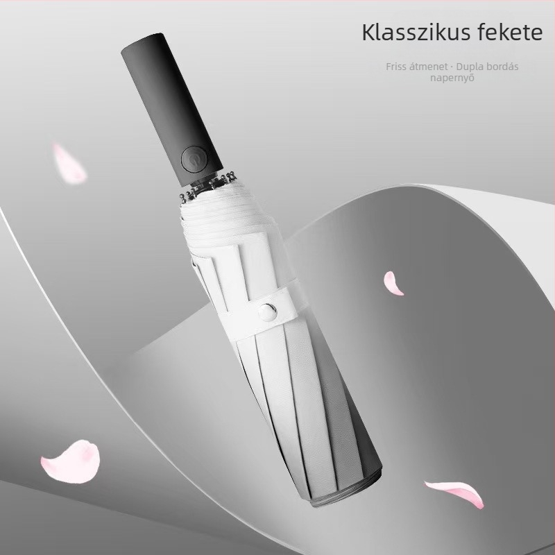 Háromrészes esernyő, fél-automata nyitás, automatikus zárás, pongee anyag, UPF >50, 8 bordázat váz