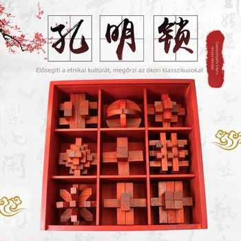 Fából készült Kongming/Luban puzzle gyerekeknek 4–6 évesek, kognitív fejlődés, szétszedés és összerakás