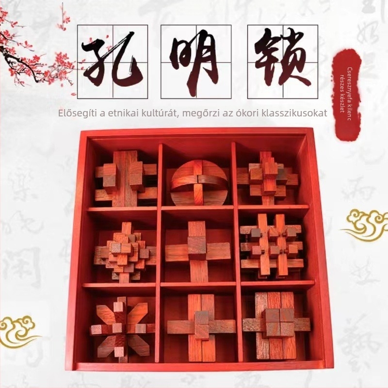 Fából készült Kongming/Luban puzzle gyerekeknek 4–6 évesek, kognitív fejlődés, szétszedés és összerakás