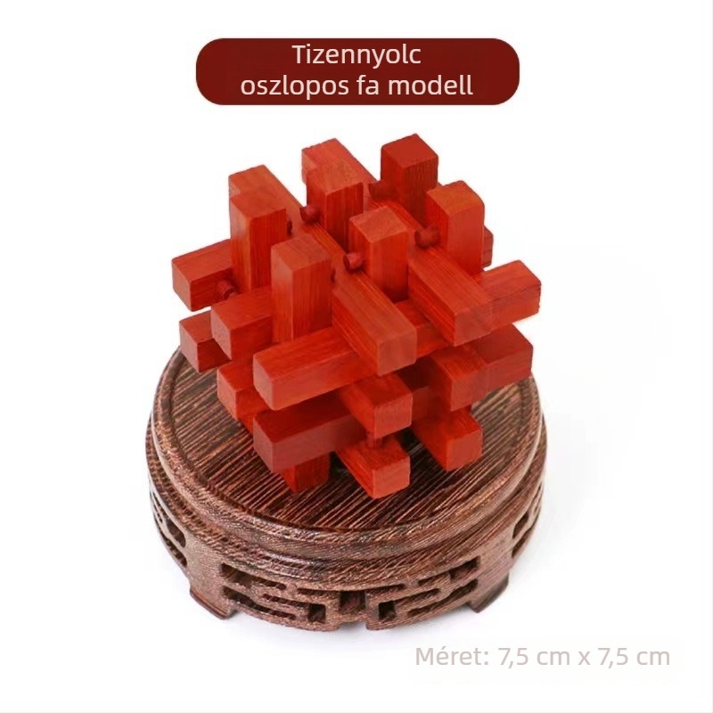 Fából készült Kongming/Luban puzzle gyerekeknek 4–6 évesek, kognitív fejlődés, szétszedés és összerakás