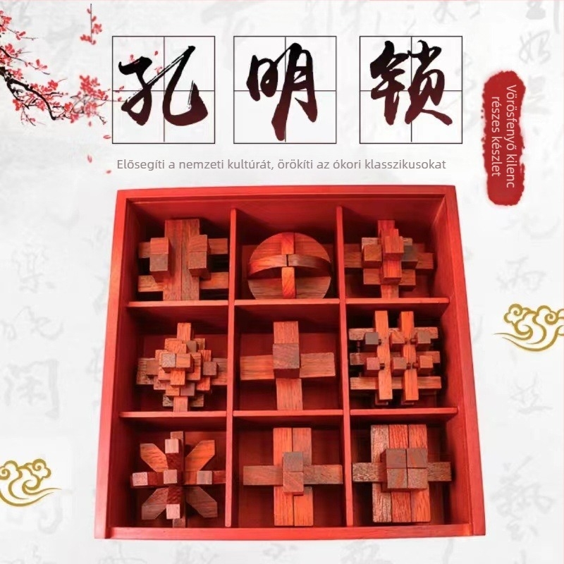 Fából készült Kongming/Luban puzzle gyerekeknek 4–6 évesek, kognitív fejlődés, szétszedés és összerakás
