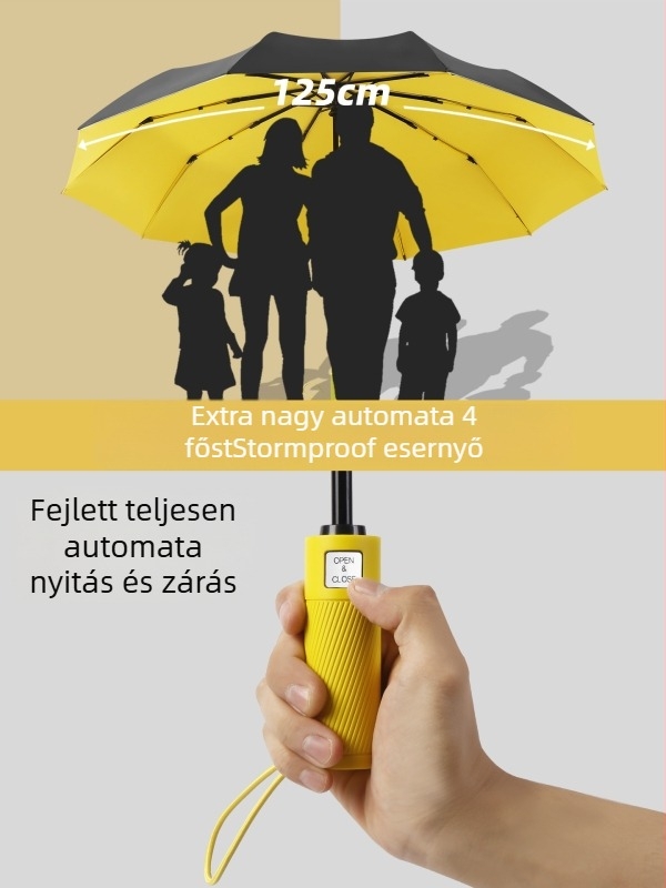 Háromrészes összecsukható esernyő, teljesen automatikus nyitás-zárás, 10 bordák, váz rostból, középső pálca acélból, Impact Fabric bevonat
