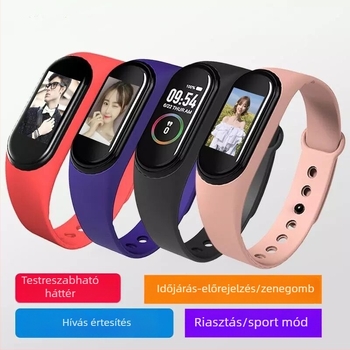 M4 okos karkötő időjárásfigyelővel, riasztás, lépésszámláló, Bluetooth, Android-kompatibilis, 7–14 napos akkumulátor