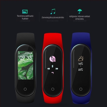 M4 okos karkötő időjárásfigyelővel, riasztás, lépésszámláló, Bluetooth, Android-kompatibilis, 7–14 napos akkumulátor