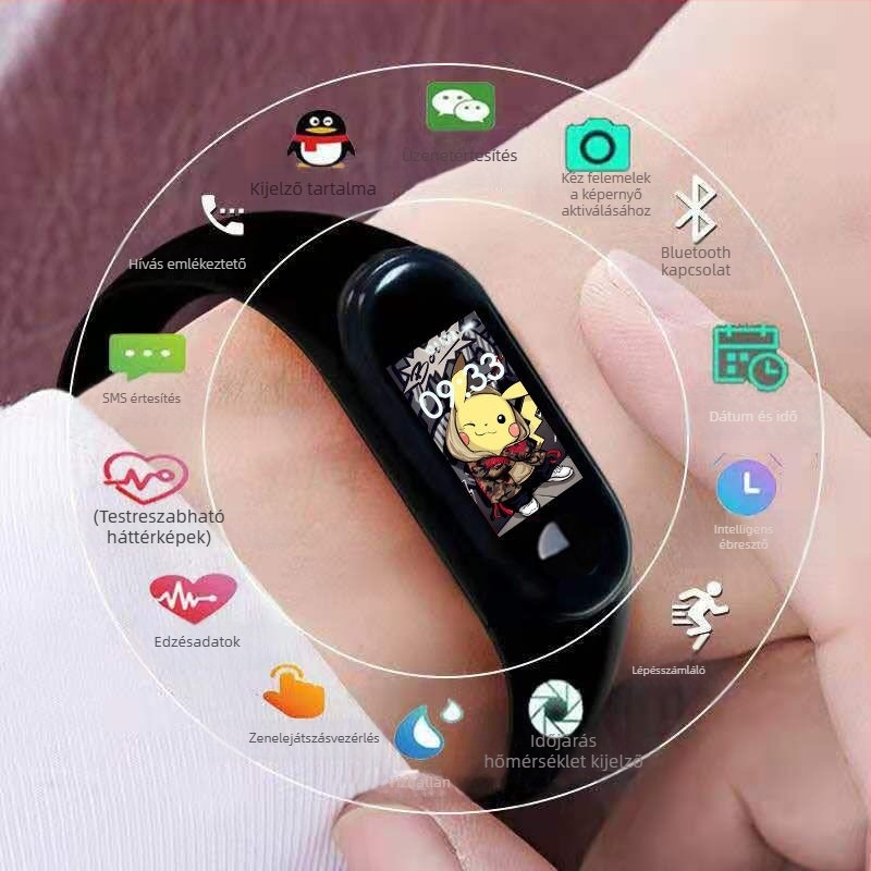M4 okos karkötő időjárásfigyelővel, riasztás, lépésszámláló, Bluetooth, Android-kompatibilis, 7–14 napos akkumulátor