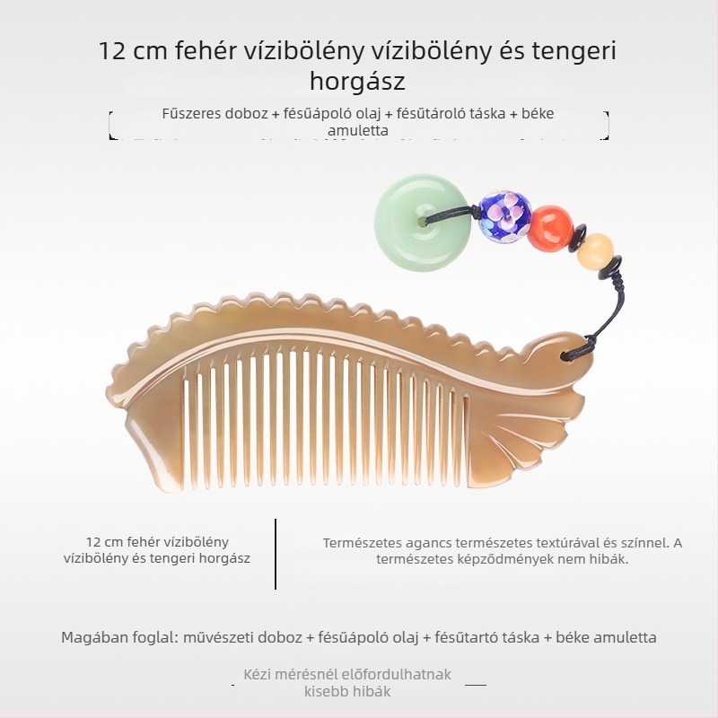 Mu Yi Ke bivaly szarv fésű férfiaknak és nőknek - antistatikus, meridián fejmasszázs, hossz 15–20 cm
