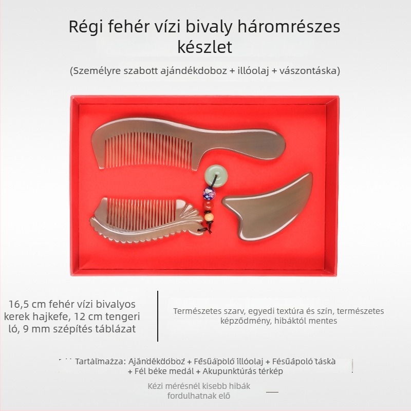 Mu Yi Ke bivaly szarv fésű férfiaknak és nőknek - antistatikus, meridián fejmasszázs, hossz 15–20 cm