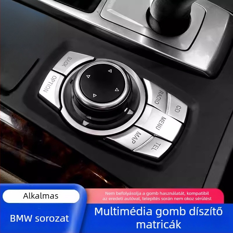 BMW belső gombokra tervezett glitter matrica: kompatibilis X5/X6 (régi modell), E90, 3-as és 5-ös sorozat, X1, Z4; márka Yudechi, modell 07689