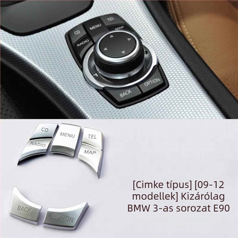 BMW belső gombokra tervezett glitter matrica: kompatibilis X5/X6 (régi modell), E90, 3-as és 5-ös sorozat, X1, Z4; márka Yudechi, modell 07689