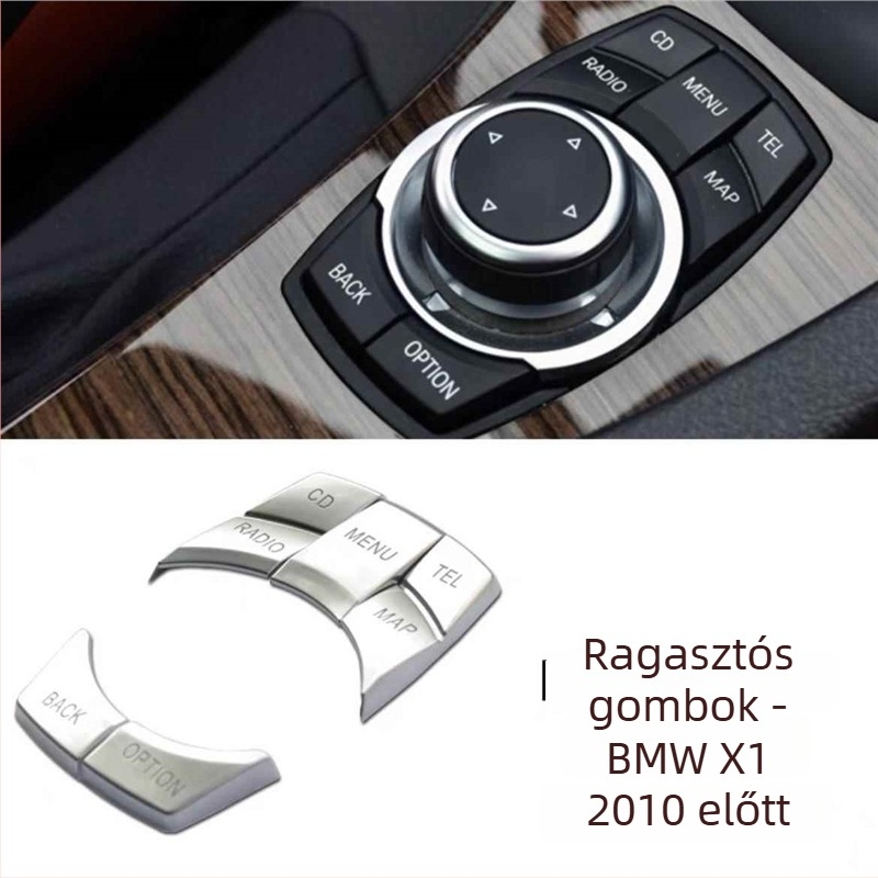 BMW belső gombokra tervezett glitter matrica: kompatibilis X5/X6 (régi modell), E90, 3-as és 5-ös sorozat, X1, Z4; márka Yudechi, modell 07689