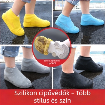 Szilikon esővédő cipőfedők, vízálló, vastagított, hordozható, felnőttek és gyerekek számára, kültéri használatra
