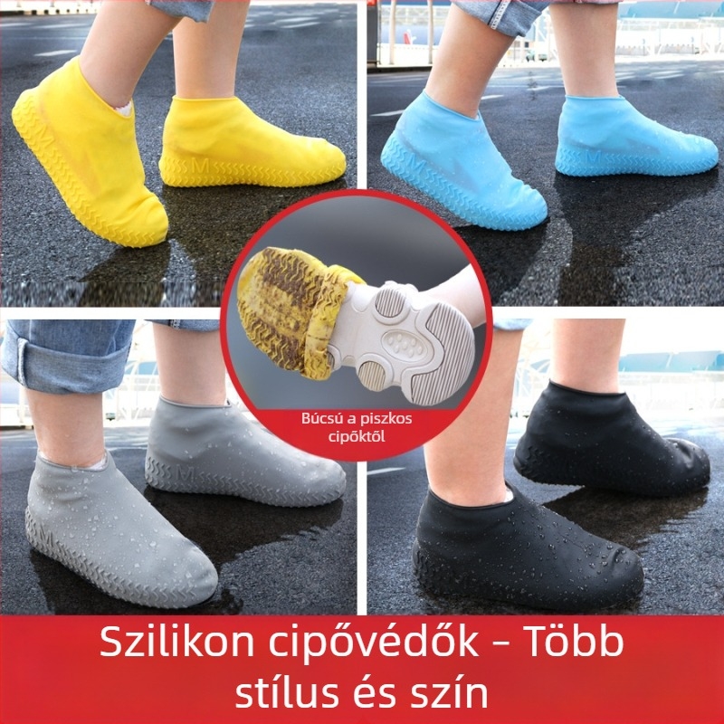 Szilikon esővédő cipőfedők, vízálló, vastagított, hordozható, felnőttek és gyerekek számára, kültéri használatra
