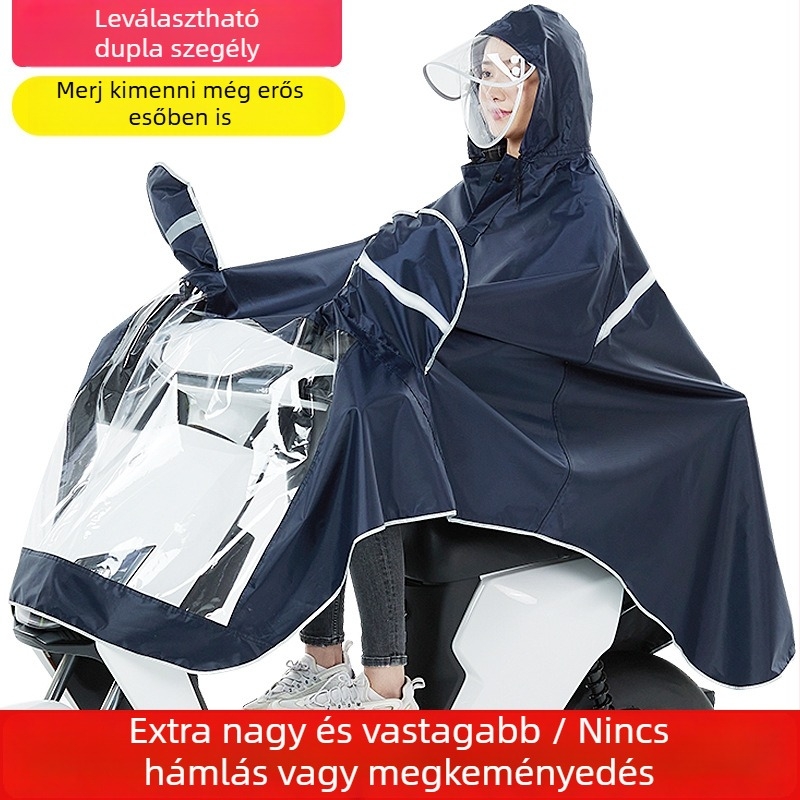 Moto- és elektromos jármű poncsó, hosszú, teljes testfedés, Oxford anyag, PVC vízálló réteg, felnőtt, egy személy, kerékpározásra
