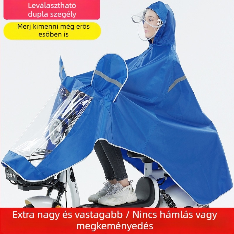 Moto- és elektromos jármű poncsó, hosszú, teljes testfedés, Oxford anyag, PVC vízálló réteg, felnőtt, egy személy, kerékpározásra