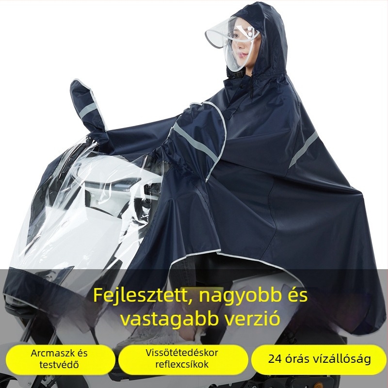 Moto- és elektromos jármű poncsó, hosszú, teljes testfedés, Oxford anyag, PVC vízálló réteg, felnőtt, egy személy, kerékpározásra