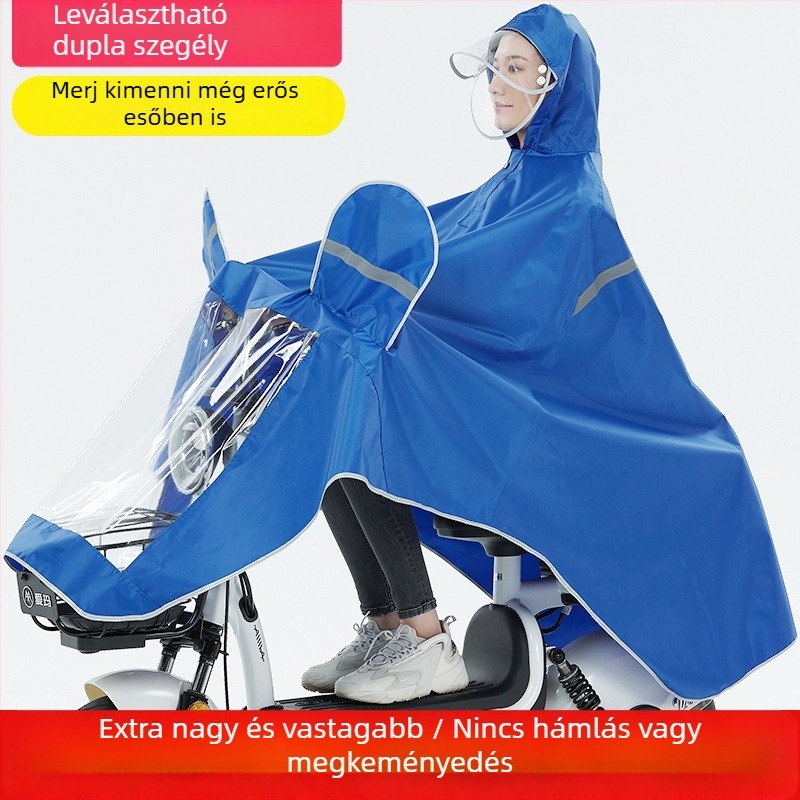 Moto- és elektromos jármű poncsó, hosszú, teljes testfedés, Oxford anyag, PVC vízálló réteg, felnőtt, egy személy, kerékpározásra