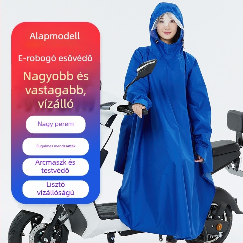 Moto- és elektromos jármű poncsó, hosszú, teljes testfedés, Oxford anyag, PVC vízálló réteg, felnőtt, egy személy, kerékpározásra