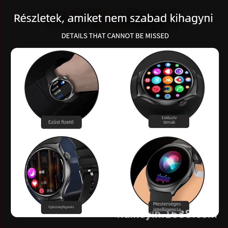 Okosóra nem invazív vércukor, vérnyomás, pulzus, vér oxigén-szint és húgysav monitorozással (Bluetooth hívások, NFC, 7-14 napos akkumulátor)
