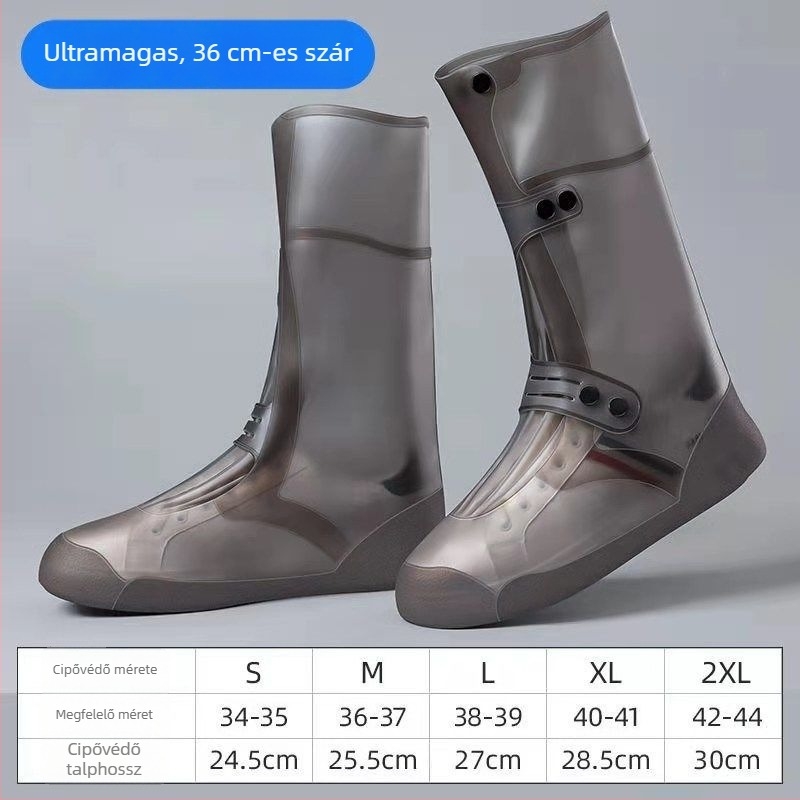 Magascsövű vízálló cipővédő, csúszásmentes, kopásálló, vastagított, férfiak és nők számára, esős napokra