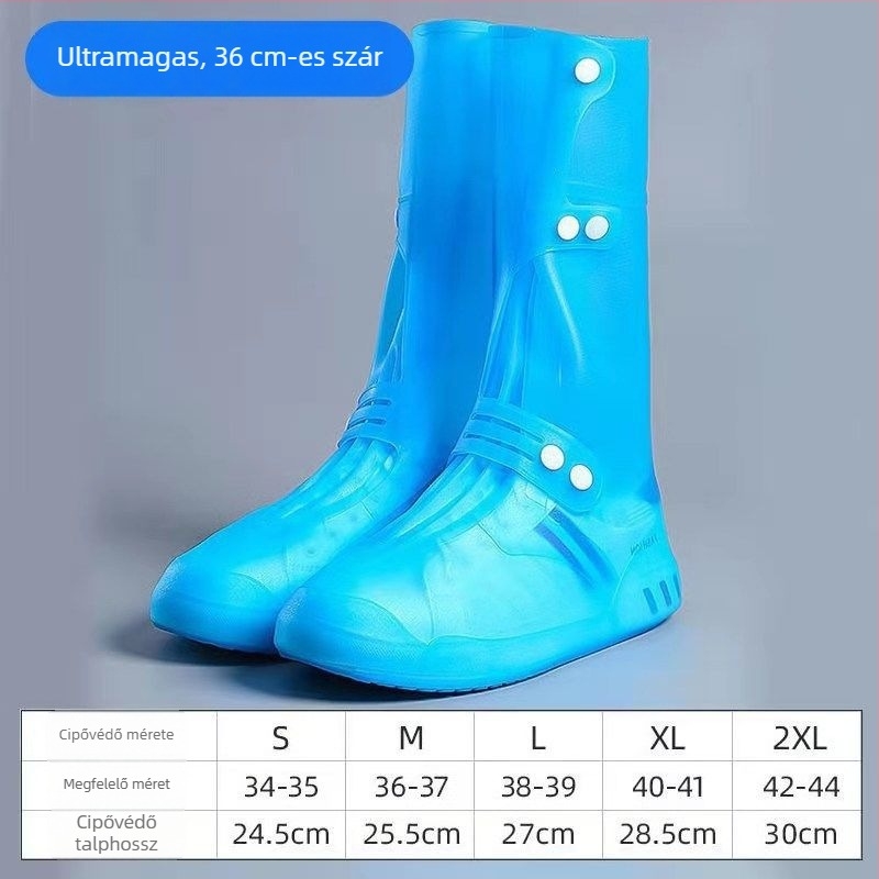 Magascsövű vízálló cipővédő, csúszásmentes, kopásálló, vastagított, férfiak és nők számára, esős napokra